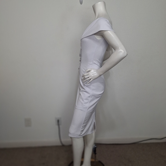 Jasambac White Off The Shoulder Coquette Romantic Bodycon Midi Dress Size S - Picture 9 of 12